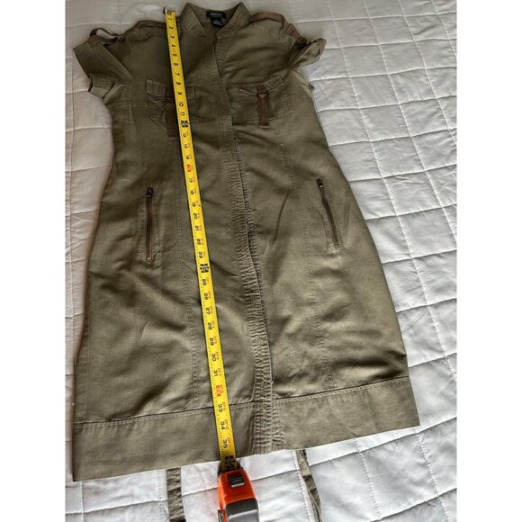 SPENSE Army Green Shirt Dress Sz 10 LINEN Blended Belted Pockets Vneck Short Sle - Picture 4 of 8